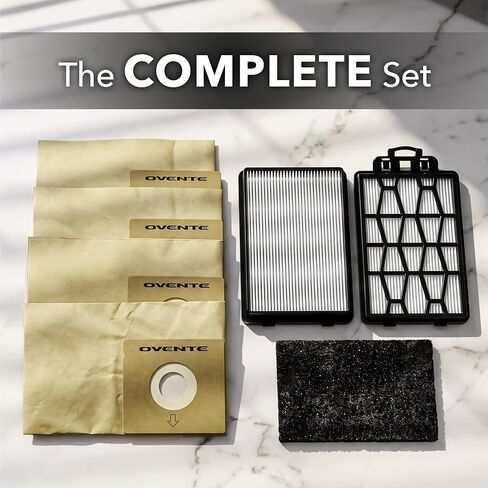 Ovente 4-Pack Premium Disposable Compact Dust Bag Replacement with 99.9% Ultra Filtration, Fit for ST1600 Canister Vacuum Cleaner Model Series Large Size and Easy Storage, Brown ACPST16704 in Kuwait