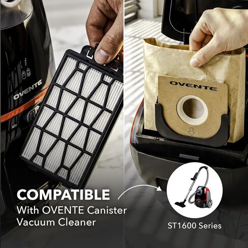 Ovente 4-Pack Premium Disposable Compact Dust Bag Replacement with 99.9% Ultra Filtration, Fit for ST1600 Canister Vacuum Cleaner Model Series Large Size and Easy Storage, Brown ACPST16704 in Kuwait