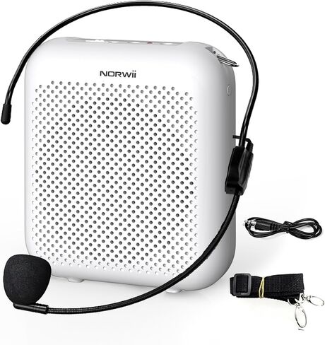 NORWII S358 Portable 2000mAh Rechargeable Voice Amplifier with Wired Microphone Headset & Waistband, Personal Microphone and Speaker for Teachers, Presentation, Tour Guides (White) in Kuwait