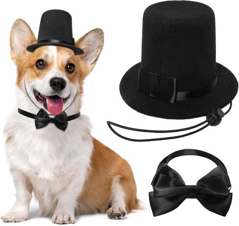 Pet Formal Accessories Set 2 Pcs Dog Costume Top Hat with Formal Pet Tuxedo Bowtie/Necktie Birthday Party Halloween Gradation Christmas Dog Cat Costumes Accessories Black One Size in Kuwait