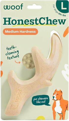Woof Hourneschew Dog Toy Antler - لعبة مضغ الكلاب المتينة - مصنوعة من المكونات الطبيعية القائمة على النبات - مقاومة للرقائق - أكثر أمانًا من عظام الكلاب - متوسطة in Kuwait
