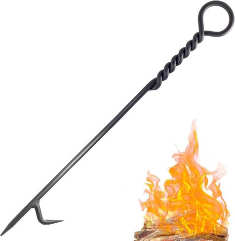 Fire Poker for Fireplace. 40 in Heavy Duty Fireplace Poker. Wrought Iron Steel Fire Pit Poker. Rust Resistant Black Finish Fire Poker for Fire Pit. Outdoor and Indoor Fireplace Fire Pit Tools in Kuwait