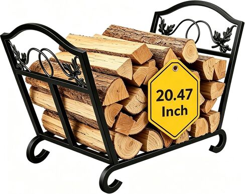 Amagabeli Firewood Rack Indoor Outdoor Heavy Duty Foldable Firewood Holder Wrought Iron Fireplace Log Holders with Leaves Design and Raised Arched Feet Wood Rack for Firewood Metal Wood Basket Black in Saudi Arabia