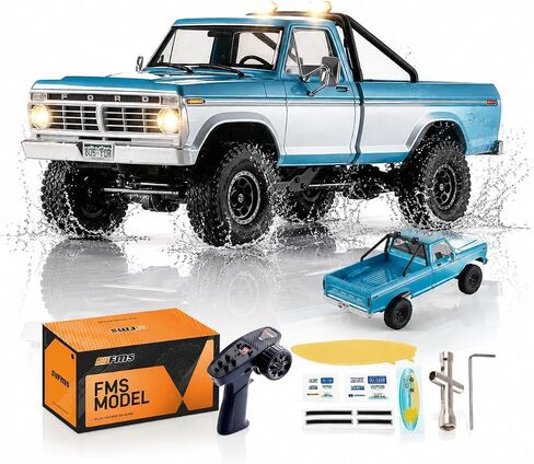 BEEZRC FMS FCX18 II Ford F-100 Official Licensed RC Crawler, Magnetic Quick Release Remote Control RC Truck, LCG Chassis, Off-Road Rock Crawler for Adults, RTR Brushed (199mm Wheelbase) Blue&White in Saudi Arabia