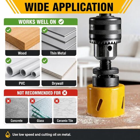 KATA 12PCS Hole Saw Kit 3/4"-2-1/2" (19-64mm) Hole Saw Set with Mandrels Hex Key, Ideal for Soft Wood,PVC Board, Plywood, Drywall Drilling in Saudi Arabia