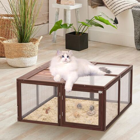 Portable Chicken Coop Run, Folding Rabbit Hutch, Brown in Saudi Arabia