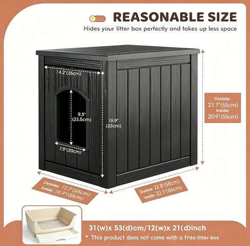 Rabbit Hideout Small Animal Habitat,Litter Box Enclosure Resin Weatherproof Black Bunny House, Multi-Functional Small Pet Hutch for Indoor/Outdoor Use, Ideal for Large Rabbits, Guinea Pigs & Ferrets in Saudi Arabia