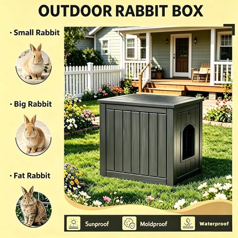 Rabbit Hideout Small Animal Habitat,Litter Box Enclosure Resin Weatherproof Black Bunny House, Multi-Functional Small Pet Hutch for Indoor/Outdoor Use, Ideal for Large Rabbits, Guinea Pigs & Ferrets in Saudi Arabia