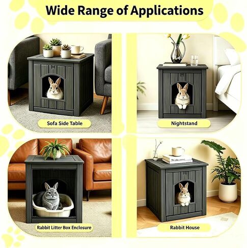 Rabbit Hideout Small Animal Habitat,Litter Box Enclosure Resin Weatherproof Black Bunny House, Multi-Functional Small Pet Hutch for Indoor/Outdoor Use, Ideal for Large Rabbits, Guinea Pigs & Ferrets in Saudi Arabia
