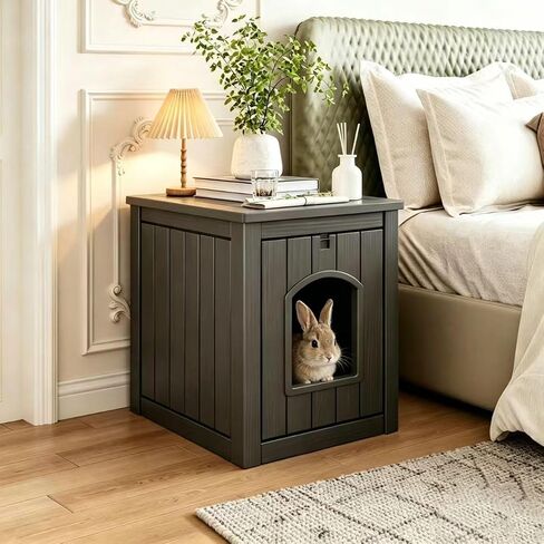 Rabbit Hideout Small Animal Habitat,Litter Box Enclosure Resin Weatherproof Black Bunny House, Multi-Functional Small Pet Hutch for Indoor/Outdoor Use, Ideal for Large Rabbits, Guinea Pigs & Ferrets in Saudi Arabia