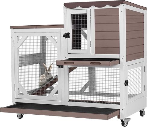 Rabbit Hutch Indoor Bunny Cage Outdoor Wood House with Wire Mesh,Grey in Kuwait