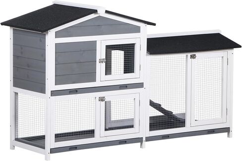 PawHut 62" Rabbit Hutch with Run Area for Rabbits, Chickens, White in Kuwait