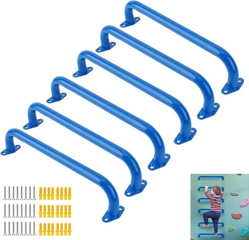 Bijun17 Inch Metal Playground Handles ، أقانات Monkey Indoor Indoor Safety Safety Bars للملاعب الداخلية في الهواء الطلق تتسلق إطارات وديارات الأشجار وسلالم الجدران (مجموعة زرقاء من 6) in Kuwait