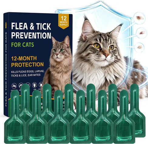 Flea and Tick Preventative for Cats, Topical Flea Drops for Cat 9lb+,12 Pc in Saudi Arabia