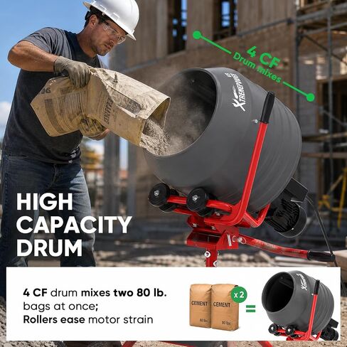 XtremepowerUS 550W Portable Electric Concrete Mixer Cement Mixing Barrow Machine Mixing Mortar Handle with Wheel (4.6 cu/ft.) in Kuwait