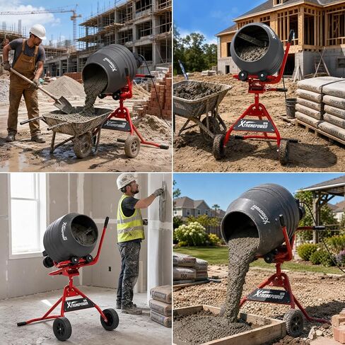 XtremepowerUS 550W Portable Electric Concrete Mixer Cement Mixing Barrow Machine Mixing Mortar Handle with Wheel (4.6 cu/ft.) in Kuwait