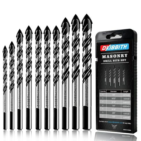10-Piece Masonry Drill Bits Set for Tile Glass Ceramic Brick Wood, 1/8 to 1/2 Inch Drilling Bits with Triangle Handle, YG8 Tungsten Steel Alloy Tip.（Black） in Kuwait