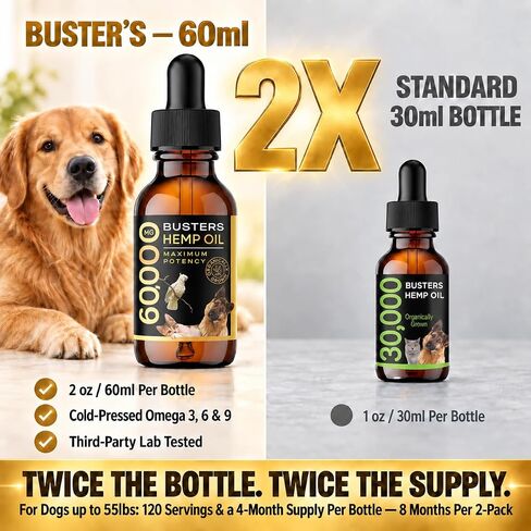 Buster's Hemp Oil for Dogs & Cats, Calm, Joint, Coat, 2-Pack 60ml in Kuwait