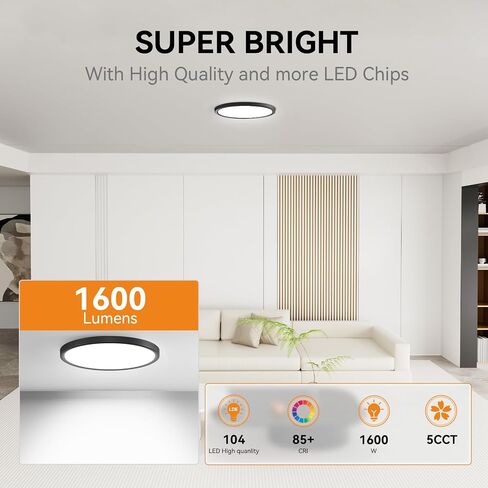 WKONCLDY 6PACK 3200lm LED Flush Mount Super Slim 12 بوصة LED 5000K ضوء السقف LED النهاري لغرفة النوم وغرفة المعيشة وغرفة الطعام (أبيض) in Kuwait