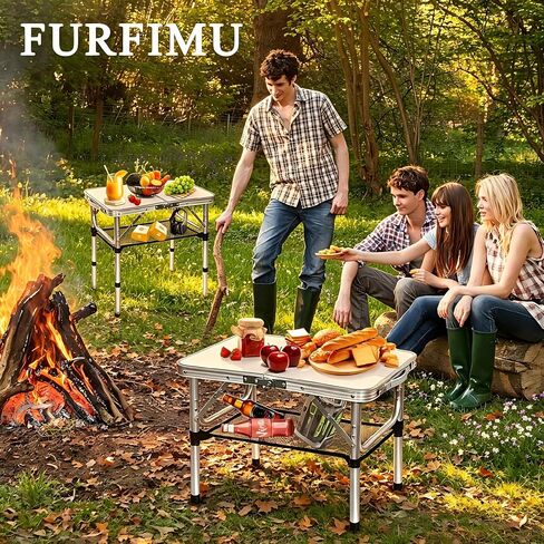 Medium Folding Table, 35" x 24" Portable Camping Table with 2 Adjustable Height Max 28", 3FT Foldable Table with Storage Net, White Metal Table for Patio, BBQ, Camping and Backpacking in Saudi Arabia