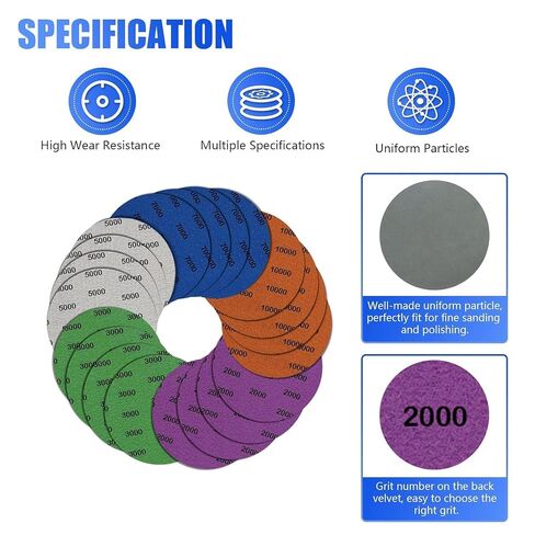 5 Inch 20Pcs Wet Dry Sandpaper: 2000/3000/5000/7000/10000 Grit Silicon Carbide Hook and Loop Sanding Discs for Random Orbital Sander Automotive Wood Glass Metal Polishing & Sanding in Kuwait