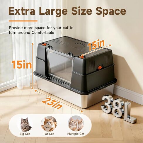 Stainless Steel Litter Box with Lid, High Sided Enclosed Metal Litter Box for Big Cats, Easy Cleaning Anti-Urine Leakage, Non-Sticky Cat Box, Front Entry Top Exit KittyBox, Includes Mat & Scoop in Saudi Arabia