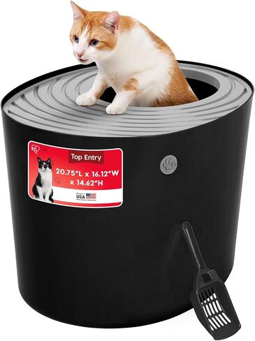 IRIS USA Large Top Entry Cat Litter Box, Hooded Privacy, Beige/White in Saudi Arabia