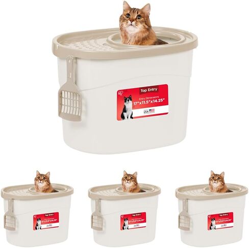 IRIS USA Top Entry Cat Litter Box, Hooded Privacy, Large, Gray/White in Saudi Arabia