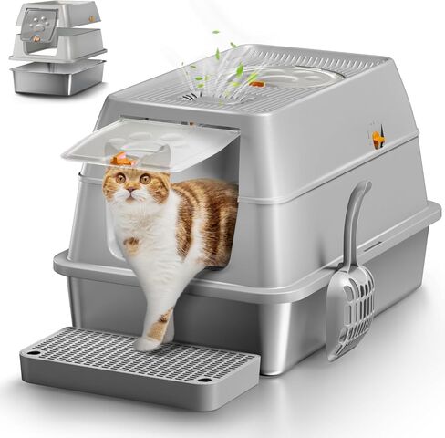 Stainless Steel Cat Litter Box with Removable Lid, XL Enclosed-Grey in Kuwait