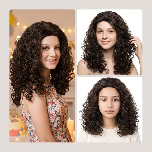 Onedor HairWiz: 20-inch Chocolate Brown Curly Wig - Perfect for Halloween & Cosplay with Included Wig Cap (Kids Size) in Saudi Arabia