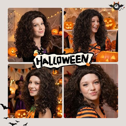 Onedor HairWiz: 20-inch Chocolate Brown Curly Wig - Perfect for Halloween & Cosplay with Included Wig Cap (Kids Size) in Saudi Arabia