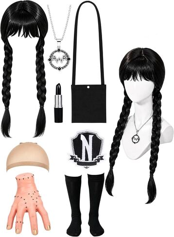 8 Piece Black Braided Wig Set for Girls Cosplay Kid Halloween Costumes in Kuwait