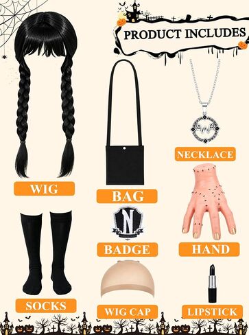 8 Piece Black Braided Wig Set for Girls Cosplay Kid Halloween Costumes in Kuwait
