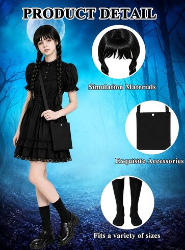 8 Piece Black Braided Wig Set for Girls Cosplay Kid Halloween Costumes in Kuwait
