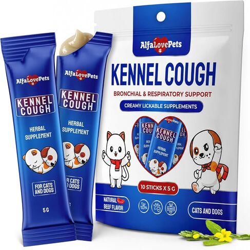 Dry & Wet Kennel Cough Medicine for Dogs and Cats: Effective Supplement for Sneezing, Allergies, and Runny Nose – Lickable Dog Cough Medicine for Breathing Care – 10 Sticks x 5 g in Kuwait