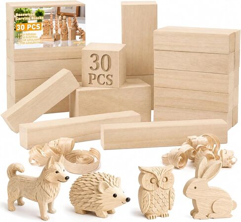30PCS Basswood Carving Blocks, Whittling Wood Blocks in 4 Sizes for Crafts in Saudi Arabia