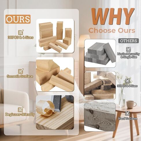 30PCS Basswood Carving Blocks, Whittling Wood Blocks in 4 Sizes for Crafts in Saudi Arabia