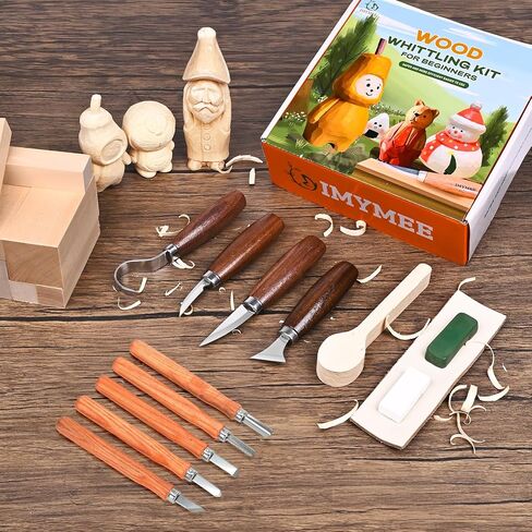 IMYMEE Wood Whittling Kit for Beginners-Complete Whittling Set with 4pcs Wood Carving Knives & 8pcs Basswood Wood Blocks-Perfect Wood Carving Kit Set-Includes Wood Carving Tools for Adults and Kids in Kuwait