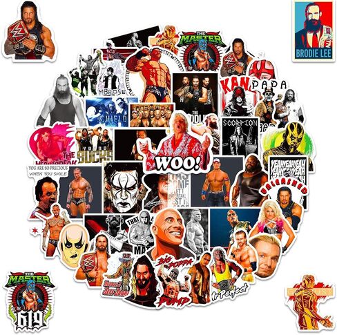 50Pcs Wrestling Stickers for Water Bottle, Cool Waterproof Vinyl Stickers for Adult Teen Girl Kids Laptop Skateboard Bike Guitar Laggage Travel Case Helmet Notebook Scrapbook in Kuwait