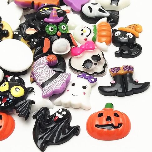 20/50/100pcs Mix Lots Halloween Pumpkin Skeleton Owl Bat Cat Resin Flatback Button Art Album Flatback Scrapbooking Embellishments DIY Decoration Scrapbooking Craft Accessory (20) in Saudi Arabia