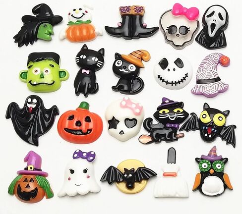 20/50/100pcs Mix Lots Halloween Pumpkin Skeleton Owl Bat Cat Resin Flatback Button Art Album Flatback Scrapbooking Embellishments DIY Decoration Scrapbooking Craft Accessory (20) in Saudi Arabia