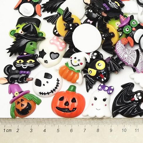 20/50/100pcs Mix Lots Halloween Pumpkin Skeleton Owl Bat Cat Resin Flatback Button Art Album Flatback Scrapbooking Embellishments DIY Decoration Scrapbooking Craft Accessory (20) in Saudi Arabia
