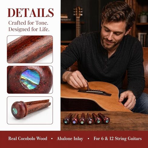 Miwayer Cocobolo Wood Guitar Bridge Pins Replacement Parts Brown for 6 & 12 String Acoustic Guitar (Pure Cocopolo Wood) in Saudi Arabia