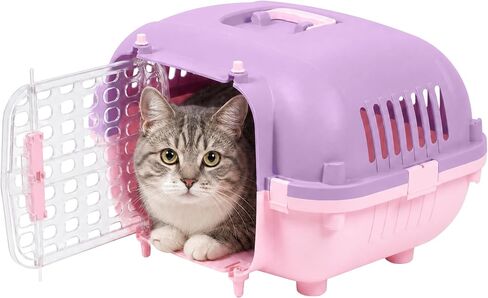 Kitty City 21" Oblong Hard Sided Cat Carrier w/Handle - Portable Durable Plastic Pet Travel Kennel, Large Clear Side Entry Door for Vet Visits, Fun Cute Cat Carrier, Pets Up to 20lbs – Purple & Pink in Saudi Arabia
