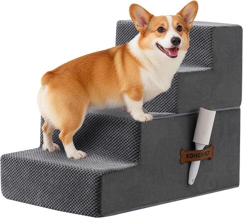 Dog Stairs, Steps and Ramp for High Bed & Sofa, 13-24" H Detachable Pet Stairs for Small Medium Dogs, Sturdy 40D Foam, Non-Slip, Washable Cover with Lint Roller, Grey in Saudi Arabia