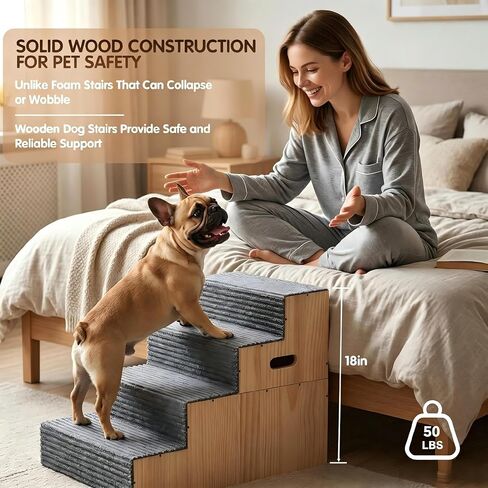 Wood Dog Stairs for Bed Couch 18" H, 4-Step Dog Steps for Small Medium Dogs in Kuwait