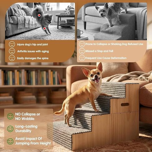 Wood Dog Stairs for Bed Couch 18" H, 4-Step Dog Steps for Small Medium Dogs in Kuwait