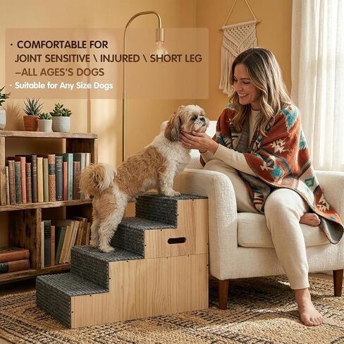 Wood Dog Stairs for Bed Couch 18" H, 4-Step Dog Steps for Small Medium Dogs in Kuwait