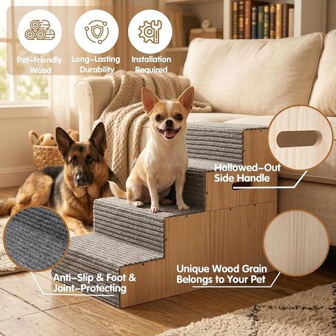 Wood Dog Stairs for Bed Couch 18" H, 4-Step Dog Steps for Small Medium Dogs in Kuwait