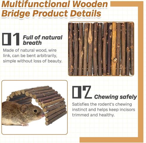 PIVBY Hamster Bridge Wooden Mouse Ladder Natural Rat Chew Rodents Toys for Chinchillas Guinea Pigs Hamster Mouse Rat Small Animal (2Pack) in Kuwait